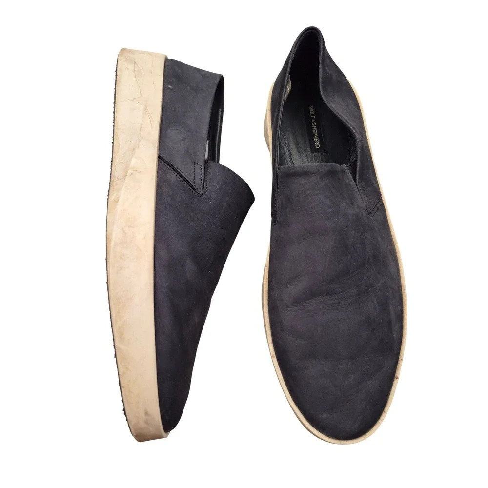 Wolf & Shepherd Cruise Slip-On Navy Blue‎ Leather Loafers Mens Shoes 46 / 13 US